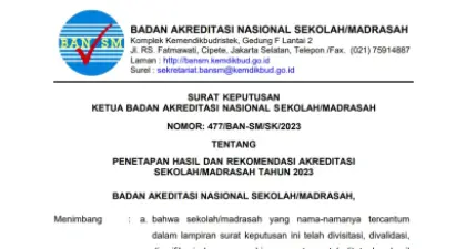 Pengumuman Lengkap Penetapan Hasil Akreditasi Sekolah Madrasah Tahun 2023 pdf